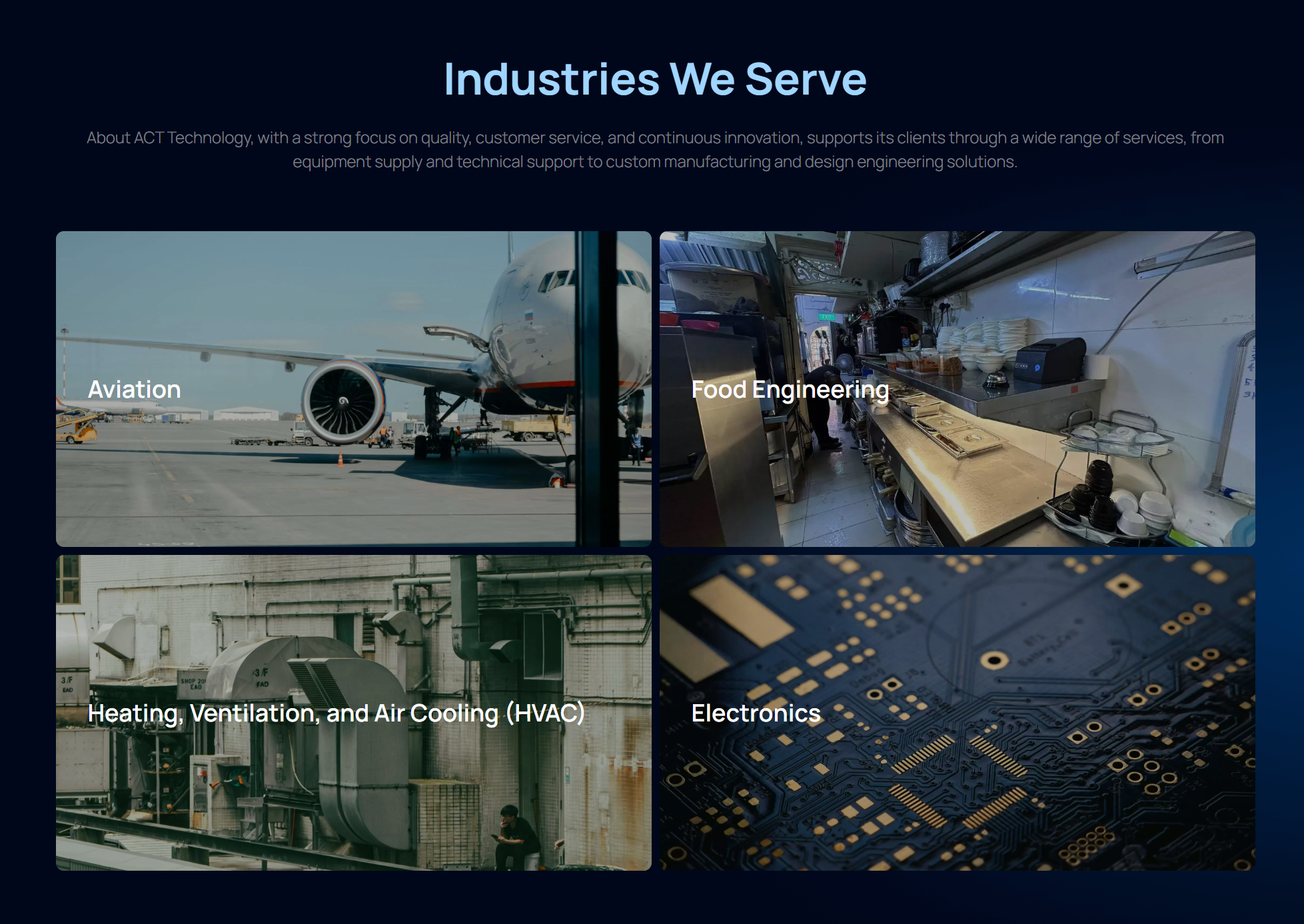 About page highlighting team expertise and industry sectors served